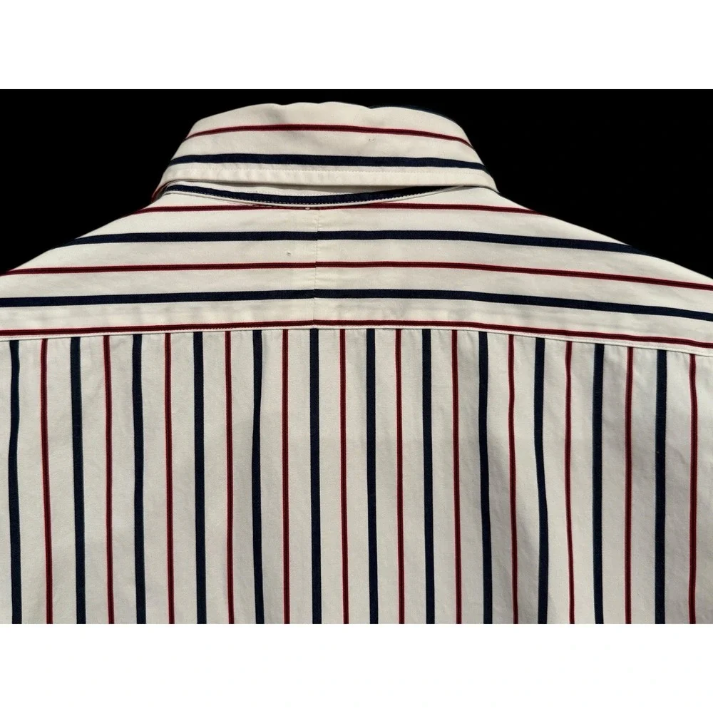 Ralph Lauren Men Shirt L WESTERTON Classic White Blue Red Pinstripe‎ Blue Pony